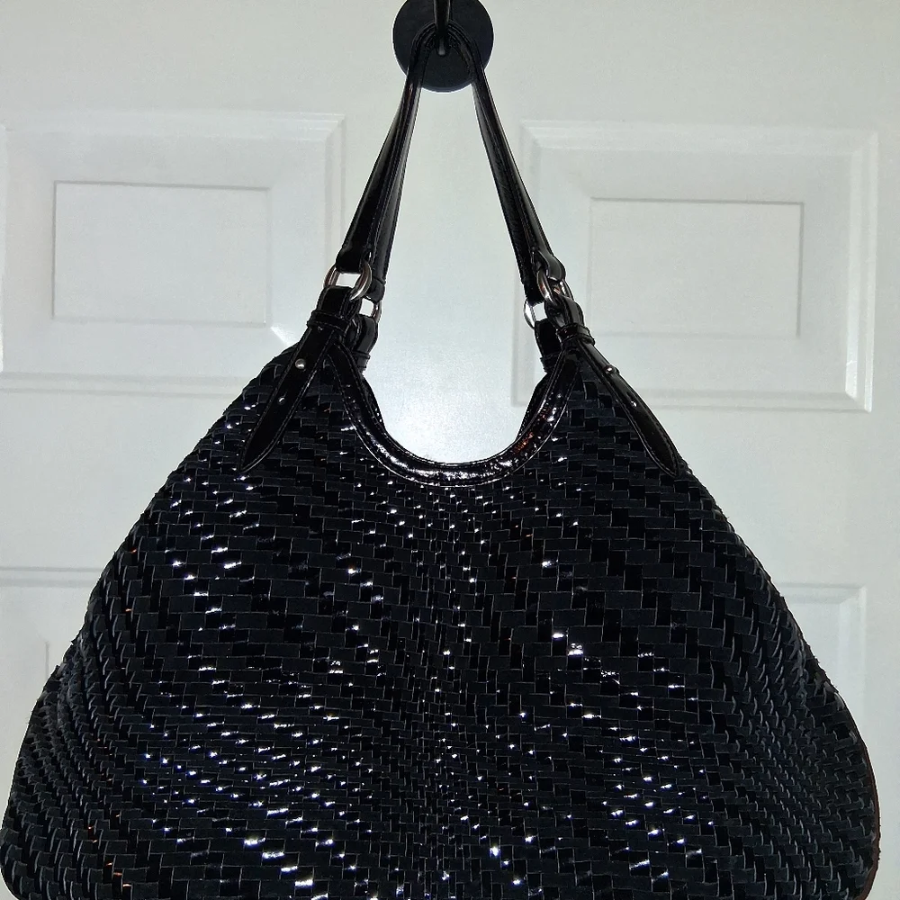 Cole Haan Black Woven Patent Shoulder Tote - Picture 4 of 16